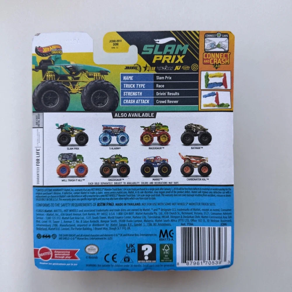 Hot Wheels Monster Trucks Slam Prix 2025 Teal Yellow Race Truck 1:64 FYJ44 NEW